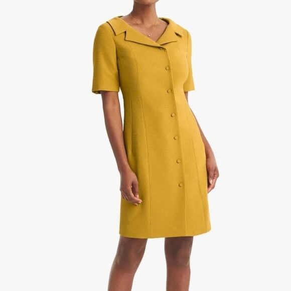 MM LaFleur Candice Dress 16 NWT Turmeric Yellow Sheath Suiting Workwear Midi - Picture 1 of 9